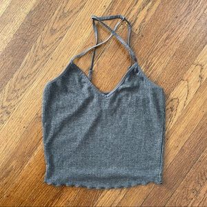 Bozzolo Grey V-neck ribbed crop top, M